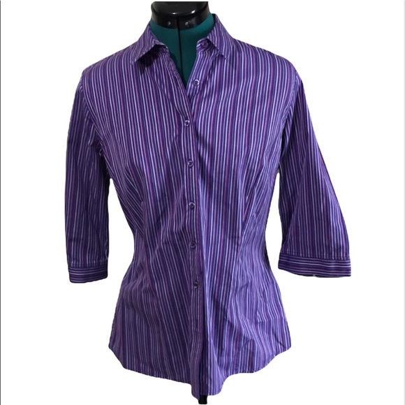Thomas Pink Tops - Thomas Pink Purple 3/4 Sleeve Oxford Shirt Medium